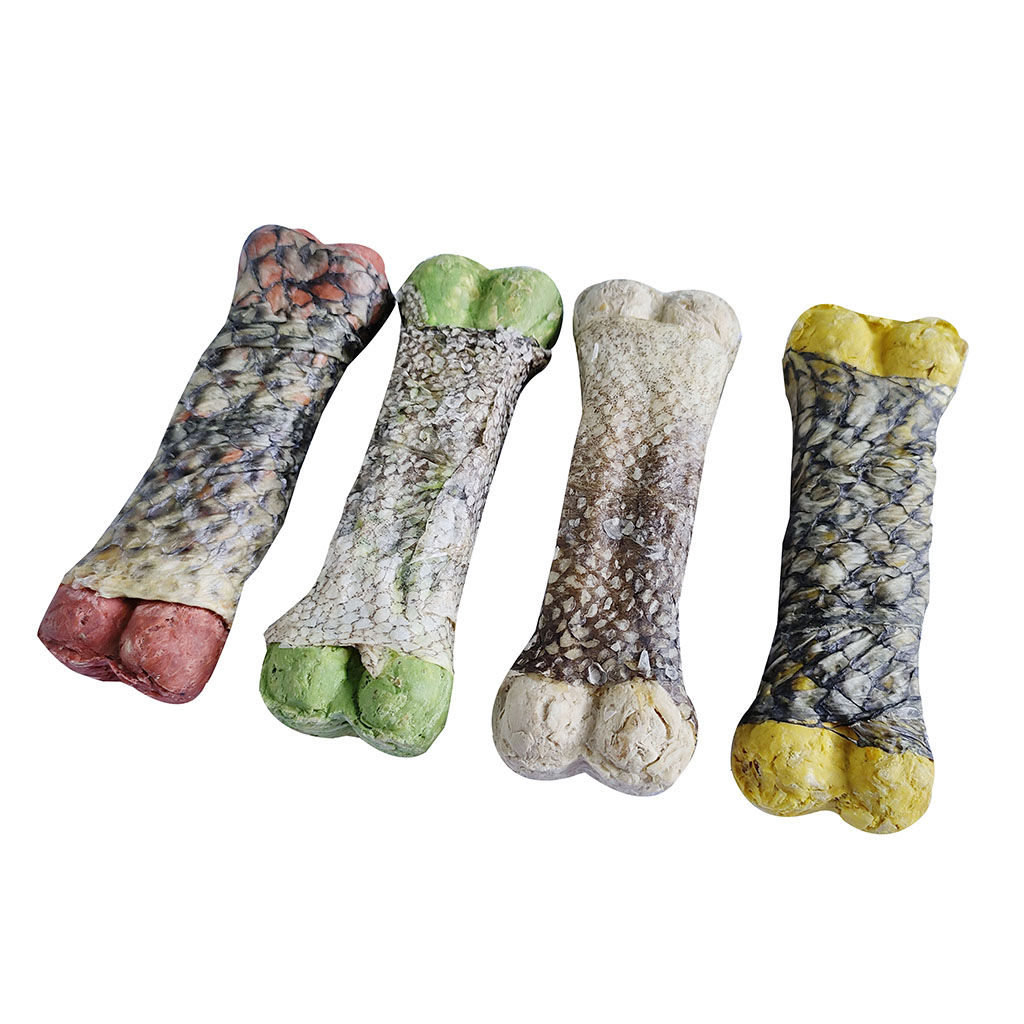 Fish skin wrapped munchy pressed bone